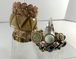 Mixed Lot 6 Bracelets Gold Tone Enamel Stretch Rhinestones Stackable Unbranded - £15.08 GBP