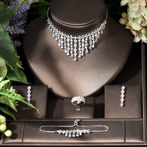 Fashion Unique CZ Ladies Jewelry Sets Water Drop Cubic Zirconia Crystal Tassel E - £56.93 GBP