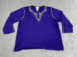 Quacker Factory Shirt Womens 3X Purple Embellished Beaded Rhinestones Tunic - $24.74
