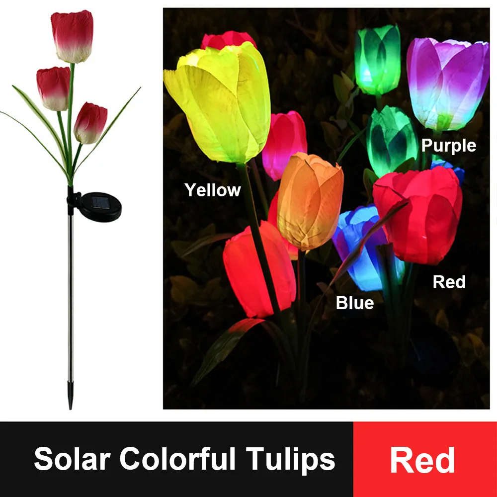 Solar Lamp Tulip Lamp Rose Lamp Simulation Floor Lamp LED Garden Decoration Lawn - £89.85 GBP