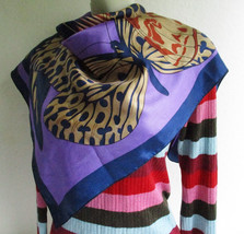 Butterfly Scarf Satin Polyester Three Large Abstract Butterflies Vintage... - £15.14 GBP