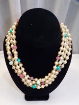 Vintage 4 Strand 18&quot; Pearl Necklace Aqua Pink Gold Beads - $736.14 MXN