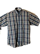 VAN HEUSEN Short Sleeve Men’s Shirt Size LARGE wrinkle Free Green &amp; Blac... - $10.64