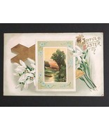 A Joyful Easter Holy Cross Spring Flowers Gold Embossed Antique Postcard... - £3.89 GBP
