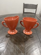 Vintage HAZEL ATLAS Moderntone Ovide SUGAR &amp; CREAMER Coral Orange Platonite - $368.09 MXN