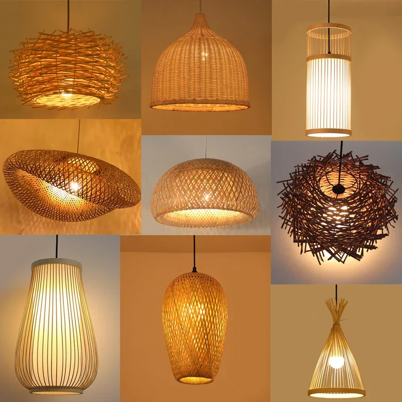 Bamboo Rattan Pendant Ceiling Lights Hand Knitted Chinese Weaving Hanging Lamps - £40.86 GBP+