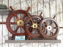 Set Of 12&quot;, 18&quot;, 24&quot; Wooden Ship Wheels For Home Decor Wall Decor Steering Wheel - £151.65 GBP