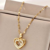 Double-layer three-dimensional gold heart love shspe stainless steel necklace - £15.36 GBP