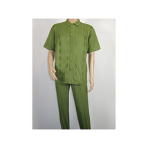 Men Silversilk 2pc walking leisure Matching Suit Italian woven knits 51016 Green image 2