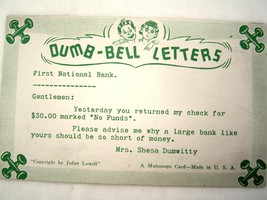 Vintage Juliet LOWELL Dumb-Bell Letters Postcard   First National Bank - £7.98 GBP
