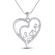 Sterling Silver Womens Round Diamond Love Heart Pendant 1/10 Cttw - £122.19 GBP
