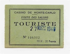 Casino De Monte Carlo Visite De Salons Touriste Ticket 1948 - £9.33 GBP
