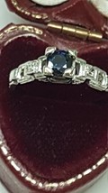  Antique Art Deco 18k White Gold Ring: .50ct Natural Blue Sapphire Diamo... - $1,165.50