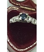  Antique Art Deco 18k White Gold Ring: .50ct Natural Blue Sapphire Diamo... - £933.90 GBP