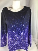 Noracora Casual Round Neck Blue White Starry Night Top Long Sleeve NWT S... - £12.50 GBP