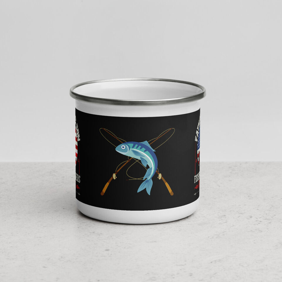 Fathers Day &amp; Son Fishing Partners 4 Life Enamel Camping Style 12oz Beve... - $20.32