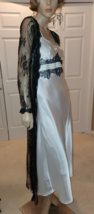 Jones New York Bridal White Satin Nightgown Black Lace Peignoir Robe Neg... - £37.36 GBP