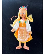 Vintage Polish Peg Doll Traditional Wooden Handmade in Poland Blond Hair - $18.03 CAD