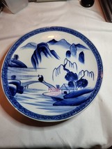 Antique Japanese Arita Imari Deep Cobalt Blue &amp; White HP 12.2&quot; Porcelain Platter - £40.30 GBP