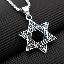 Vintage style Engraved Six Point Star of David Hexagon Pendant Necklace Jewelry - £8.36 GBP