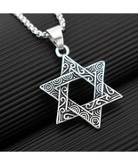 Vintage style Engraved Six Point Star of David Hexagon Pendant Necklace ... - £8.17 GBP