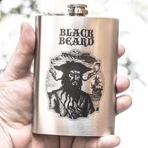 8oz Stainless Steel Black Beard Flask L1 - £16.85 GBP