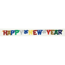 Happy New Year Deluxe 4 Ft Jointed Banner Jewel Tones Bells Bow - $3.16
