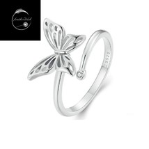 Genuine Sterling Silver 925 Butterfly Insect Open Adjustable Resizable Ring - £15.93 GBP