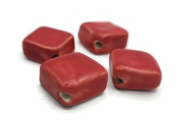 4Pc 20mm Handmade Ceramic Square Beads For Jewelry Making Matte Red Deco... - $18.80