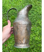 Old Metal Tinned Copper Middle Eastern Embossed Hand Decorated Handled P... - $48.75