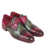 Paul Parkman Mens Shoes Green Purple Leather Monkstraps Ostrich Handmade... - $14,554.52 MXN