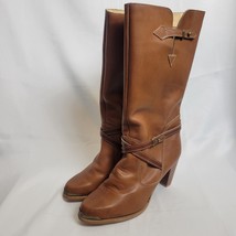 Vintage 80s ZODIAC Women&#39;s Brown Leather Tall Heeled Boots Size 10 Boho ... - $72.26