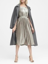 Banana Republic Metallic Silver Pleated High Neck Strap Fit &amp; Flare Dress 4 6 - £55.94 GBP