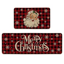 Buffalo Plaid Snow Santa Claus Christmas Kitchen Rugs Set Of 2, Winter L... - £38.36 GBP