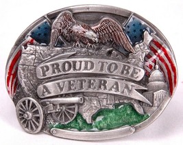 Vintage Proud To Be A Veteran Belt Buckle Bergamot Brass Works 1983-USA-America - £14.68 GBP