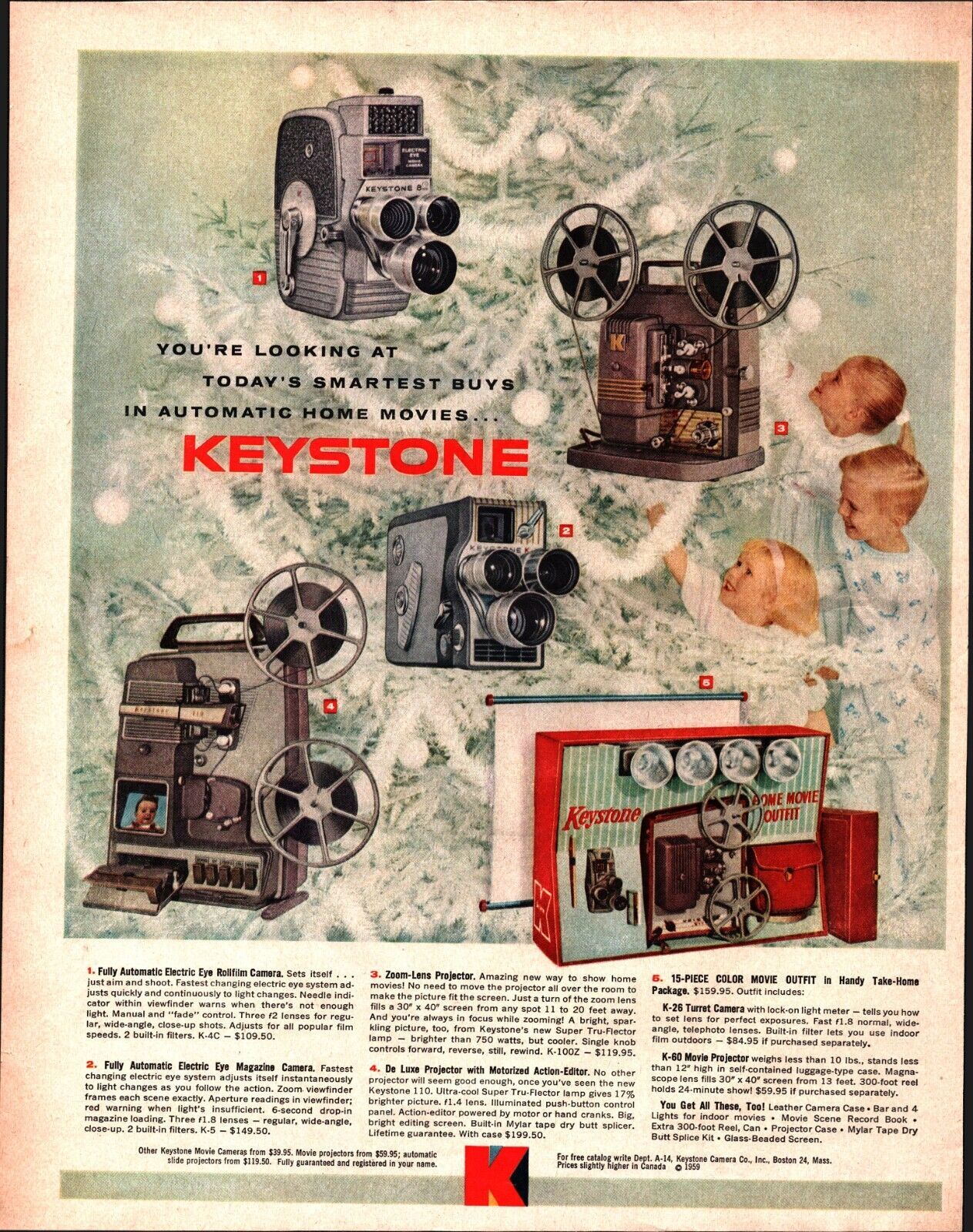 Vintage 1959 Keystone Movie Camera Print Ad Ephemera Wall Art Decor a2 - £19.22 GBP