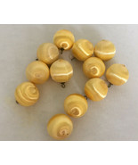 Vintage lot of 12 satin string thread round Christmas tree ornaments yellow - $27.16 CAD