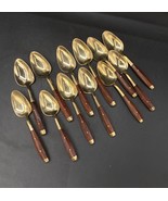 12 Pc Thailand Brass Flatware 5” Spoons With Wood Handles Tea Coffee Des... - €21,55 EUR