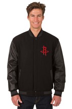 NBA Houston Rockets  Wool Leather Reversible Jacket Front Patch Logos Black - £173.05 GBP