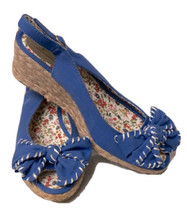 Soft Style big bow Blue Canvas Peep Toe slingback espadrilles wedge Heel size 7 - £15.03 GBP