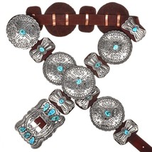 Navajo XL Turquoise Stamped Silver Concho Belt, Hand Hammered, Jimmy Emerson - £891.39 GBP