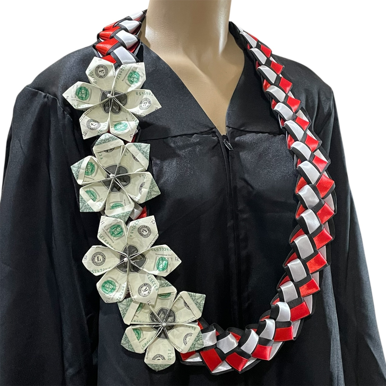 Graduation Money Lei Flower Crisp Bills Red Black White Four Braided ...