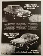 1978 Print Ad Subaru Prestige Cars Inexpensive vs Mercedes Benz Cars Expensive - £9.43 GBP