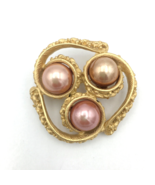 ETRUSCAN-style brushed goldtone brooch - 2&quot; copper faux pearl ornate vin... - £19.66 GBP