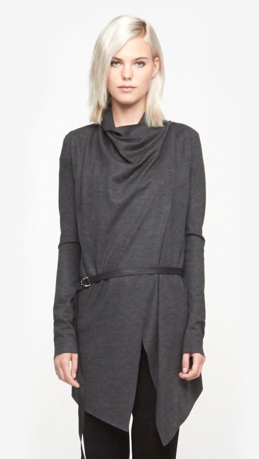 Helmut Lang Sonar Wool Leather Belted Cardigan Sweater Jacket Charcoal S - $155.00