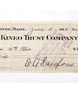 1915 Kineo Trust Company Bank Check E.A. Sampson Dover Maine Signed 7091... - $371.88 MXN