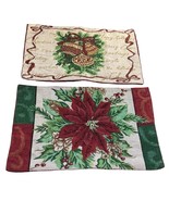 2 Christmas Place Mats Tapestry  Holiday Poinsettia Winter Bells Rectang... - £13.05 GBP