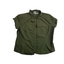 Liz Claiborne Career Hunter Green Button Up Shirt Top Xl Career Stretch Roll Tab - £7.60 GBP