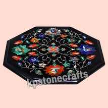 Elegant Octagonal Black Marble Side Table Inlaid with Semi-Precious Stones for L - $327.81