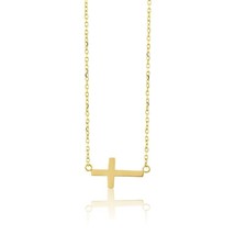 Sterling Silver Small Sideways Cross Necklace - Gold Plated - £28.32 GBP